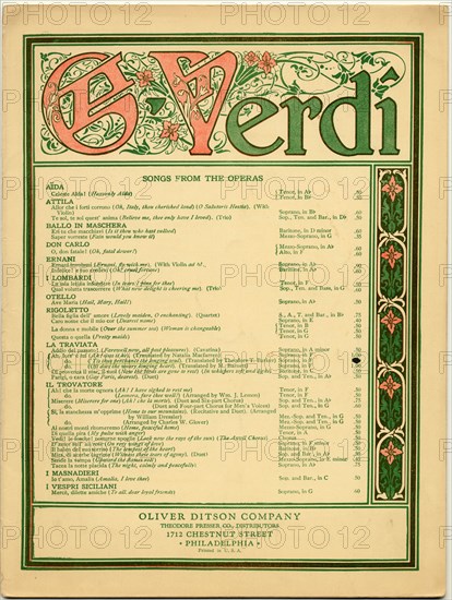 Giuseppe Verdi book with the songs of his operas