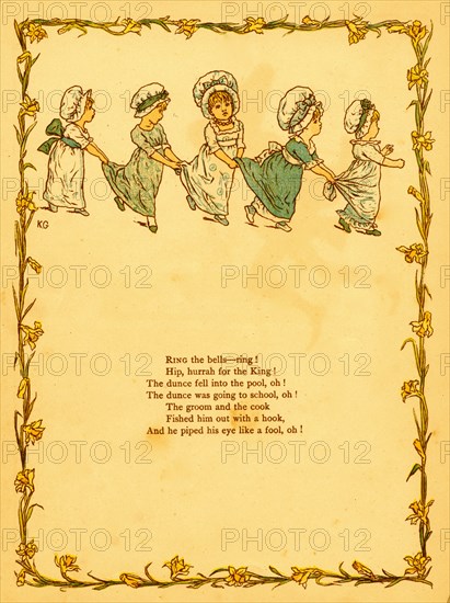Little Girls dance holding on to each other's skirts 1875
