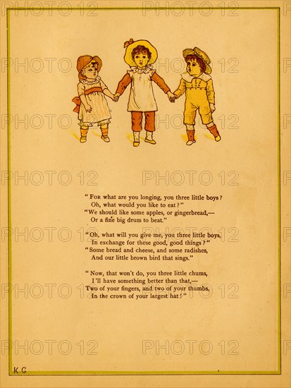 Three little boys or chums hold hands 1875