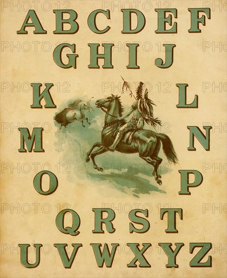 Railroad ABC Indian mounted on horse with full alphabet 1890
