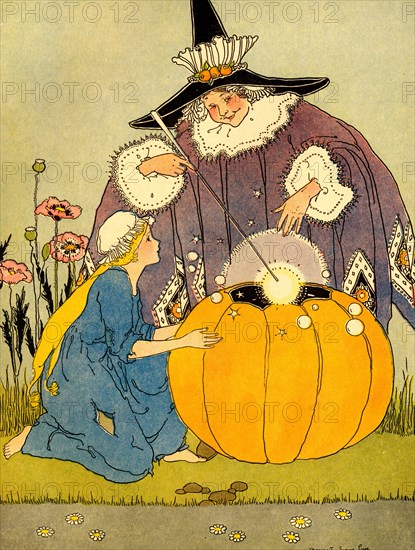 Fairy God Mother places wand over Pumpkin  1910