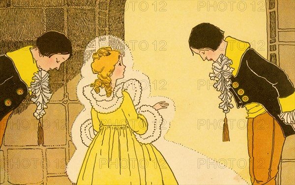 Male pages bow to the princess 1910