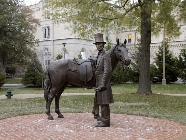 Bronze statue of Abraham Lincoln and his horse at the Lincoln Summer Home located on the grounds of the Armed Forces Retirement Home in northwest Washington, D.C. 2006