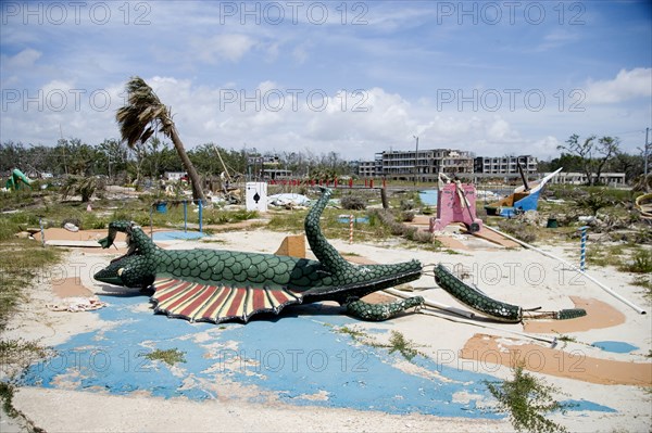 Broken miniature golf pieces in the ruins of Biloxi, Mississippi coast after hurricane Katrina  2005