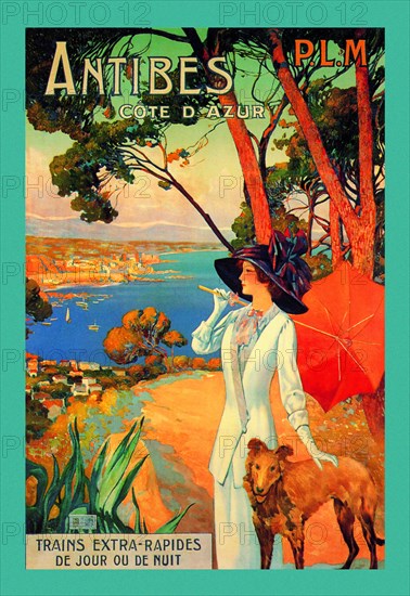 Antibes (PLM), Lady in White with Parasol & Dog 1900