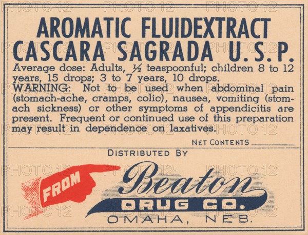 Aromatic Fluid Extract Cascara Sagrada U.S.P. 1920