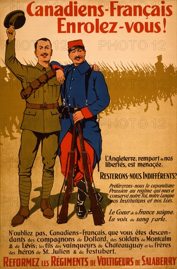 Canadiens-Français enrolez-vous! ... Reformez les régiments de voltigeurs de Salaberry  1915