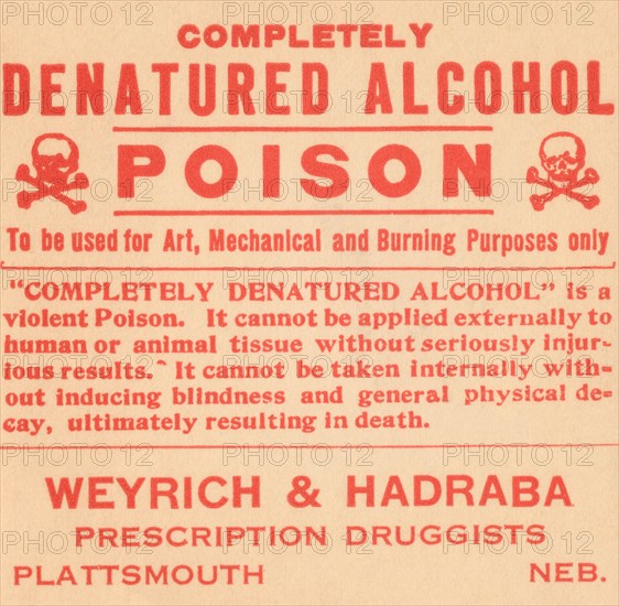 Completely Denatured Alcohol Poison 1920