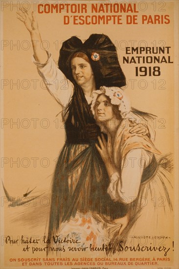 Comptoir national d'escompte de Paris. Emprunt National 1918. Pour hâter la victoire, et pour nous revoir bient't, souscrivez! 1918