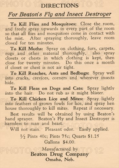 Directions for Beaton's Fly and Insect Destroyer 1920