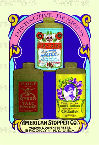 Golf Queen Talc Powder, Per-Oxide Talc, and Selick's Violet Talcum Powder 1900