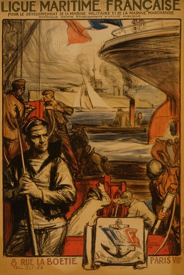 Ligue Maritime française pour le développement de la marine militaire et de la marine marchande reconnue comme établissement d'utilité publique; French Naval League for the development of the navy and of the mercantile marine recognized as an established public service. 1918