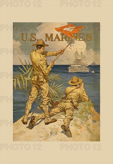 Marines Signaling from Shore to Ships at Sea 1917