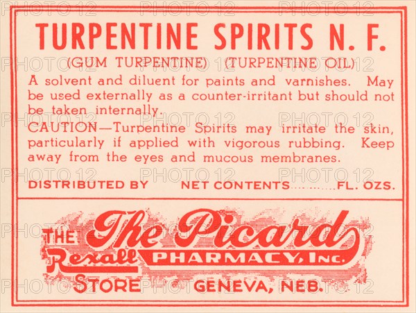 Turpentine Spirits N.F. 1920