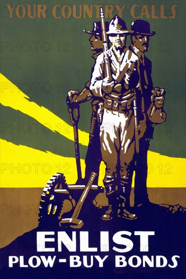 Your Country Calls - Enlist - Plow - Buy Bonds 1916
