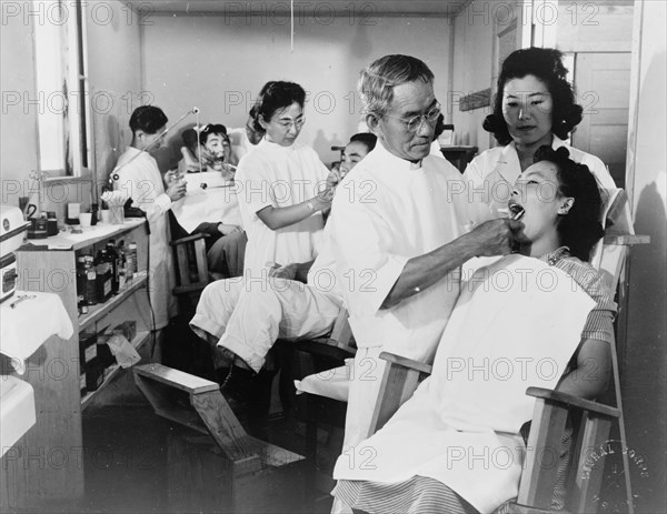 Assembly Center - the attention of a dentist was part of the medical care afforded evacuees 1942