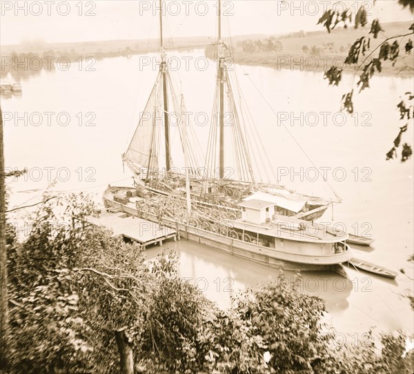 Drewry's Bluff, Virginia. Federal transports with cargoes of artillery on the James 1865