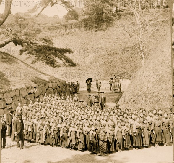 Pupils of a Japanese school off for a holiday 1904