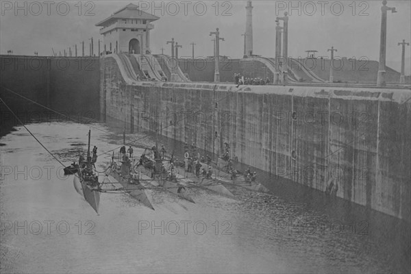 4 US Navy Submarines in the Gatun Locks in the Panama Canal