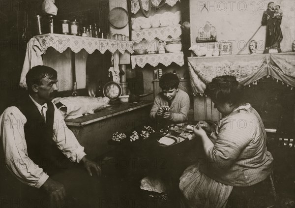 Cardinale family making silk flowers. 1912
