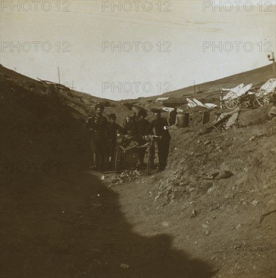 A gallant defender on a bicycle stretcher 1905