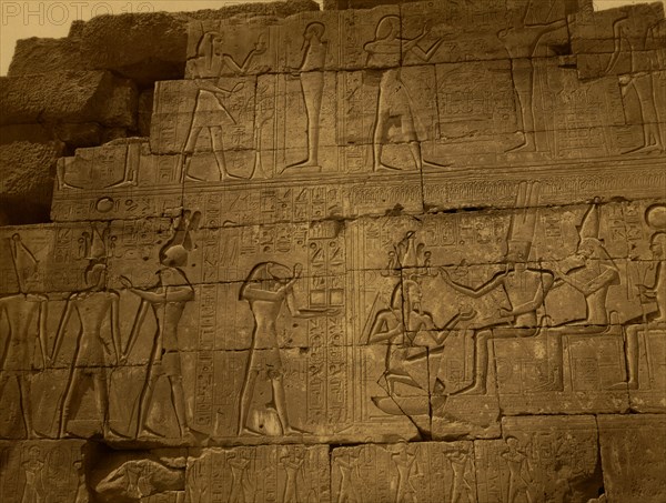 A section of the bas-relief on the front of Ramusseum, the mortuary temple of Ramses II. 1880