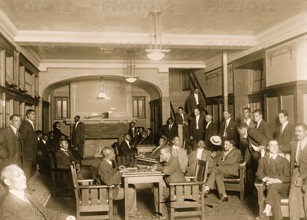 African American men in the lobby of the "Chicago colored Y.M.C.A. 1915