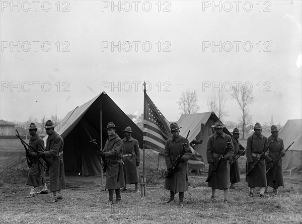 African American soldiers drill with Rifles & Bayonet's 1917