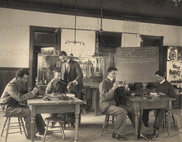 African American Students Study Telephone Assembly at the Hampton Institute