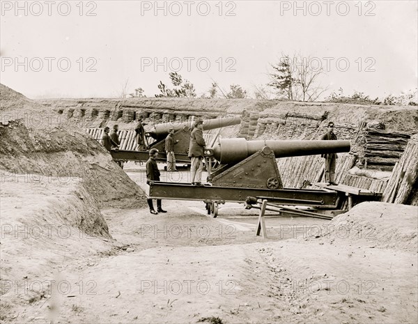 Aiken's Landing, Virginia (vicinity). Fort Brady on the James River, manned by Company C, 1st Conn. Heavy Artillery. (Battery ready for action) 1864