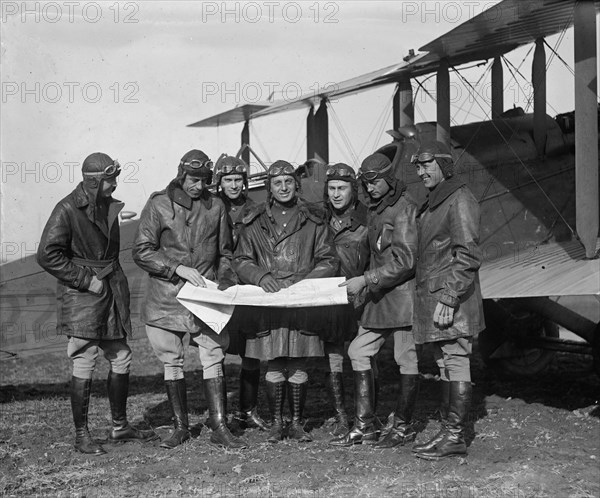 American Service Aviators go over Map in Deciding on Flight Plan 1924