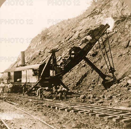 American steam shovel in position to take a bite, Culebra Cut, Panama Canal 1906