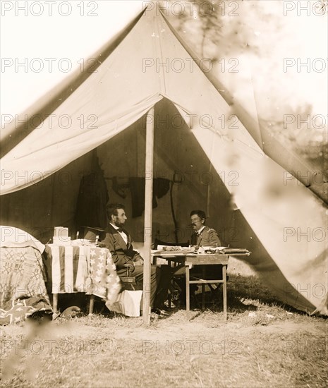 Antietam, Md. President Lincoln and Gen. George B. McClellan in the general's tent 1862