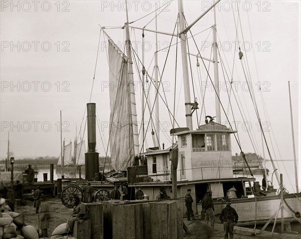 Aquia Creek Landing, Va. Wharf with transport and supplies 1863