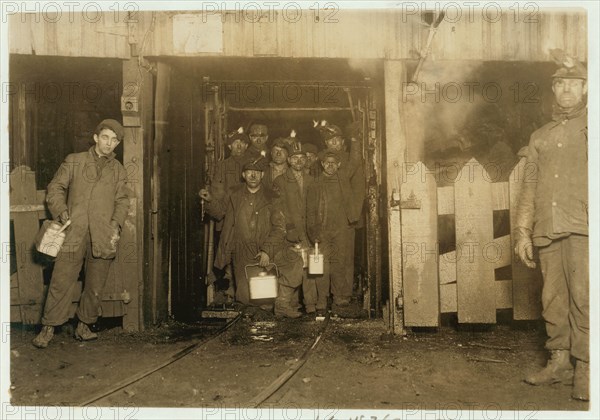 At the close of the day. Waiting for the cage to go up. 1908