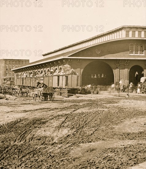 Atlanta, Ga. Boxcars with refugees at railroad depot 1864