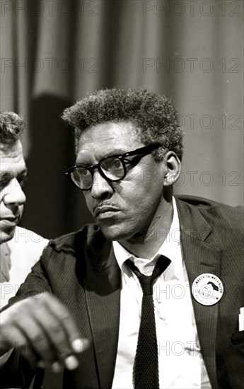 Bayard Rustin at news briefing on the Civil Rights March on Washington 1963