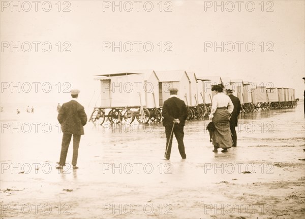 Beach at Scheveningen with dressing cabins in Hollandnear the Hague 1912