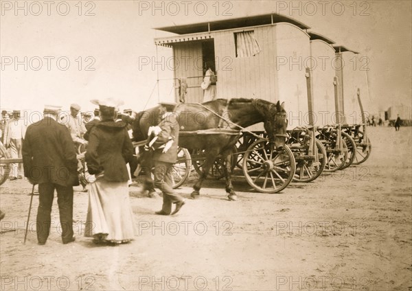 Beach at Scheveningen with dressing cabins in Hollandnear the Hague 1912