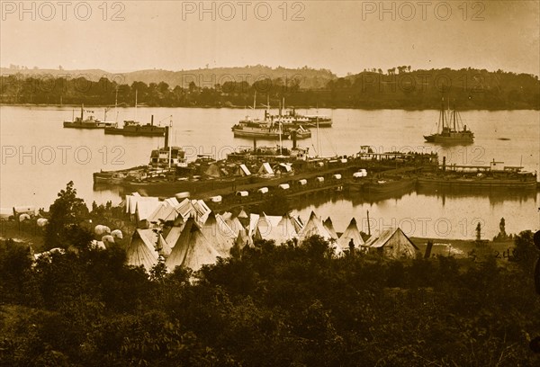 Belle Plain Landing, Virginia. View of camp and transports. (Lower landing). [Photo taken near Bull Bluff 1864