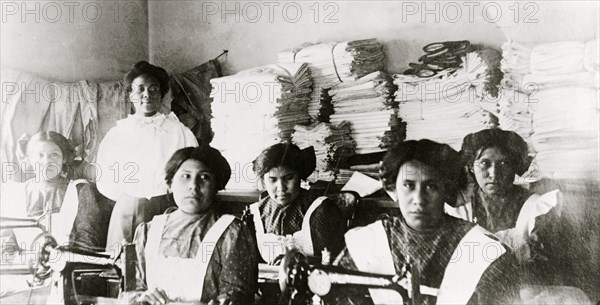 Bismarck Indian School, North Dakota. Sewing Class 1920