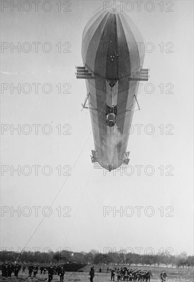 Blimp, Zeppelin No. 3, in shed, seen from water