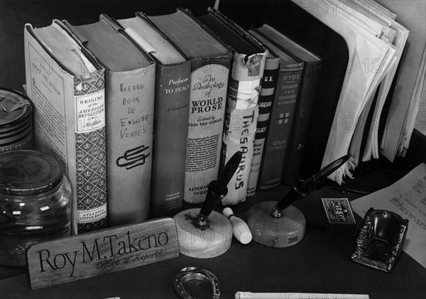 Roy Takeno's desk, Manzanar Relocation Center  1943