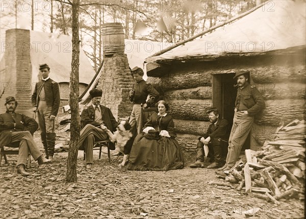 Brandy Station, Va. Officers and a lady at headquarters of 1st Brigade, Horse Artillery 1863