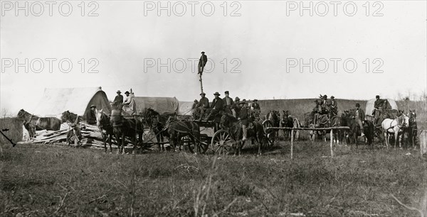 Brandy Station, Va. Wagons and men of the U.S. Military Telegraph Construction Corps 1864