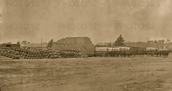 Cedar Level, Va. Commissary depot with supply train wagons 1864