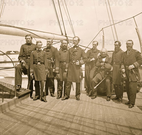 Charleston Harbor, S.C. Rear Admiral John A. Dahlgren (fifth from left) and staff aboard U.S.S. Pawnee 1863