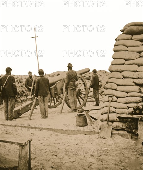 Charleston, South Carolina (vicinity). Gun with crew on Morris Island 1865