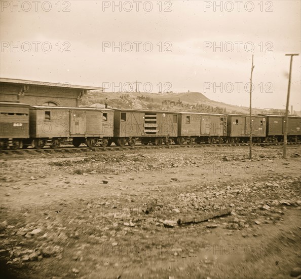 Chattanooga, Tenn. Boxcars and depot with Federal cavalry guard beyond 1864