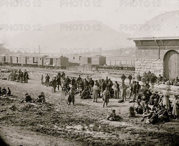 Chattanooga, Tenn. Confederate prisoners at railroad depot 1864